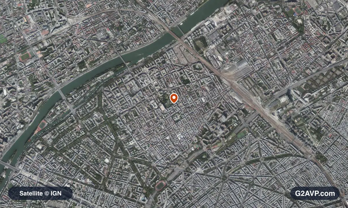 Vue satellite (orthophoto IGN) du secteur de Levallois-Perret, même emprise que la carte géologique