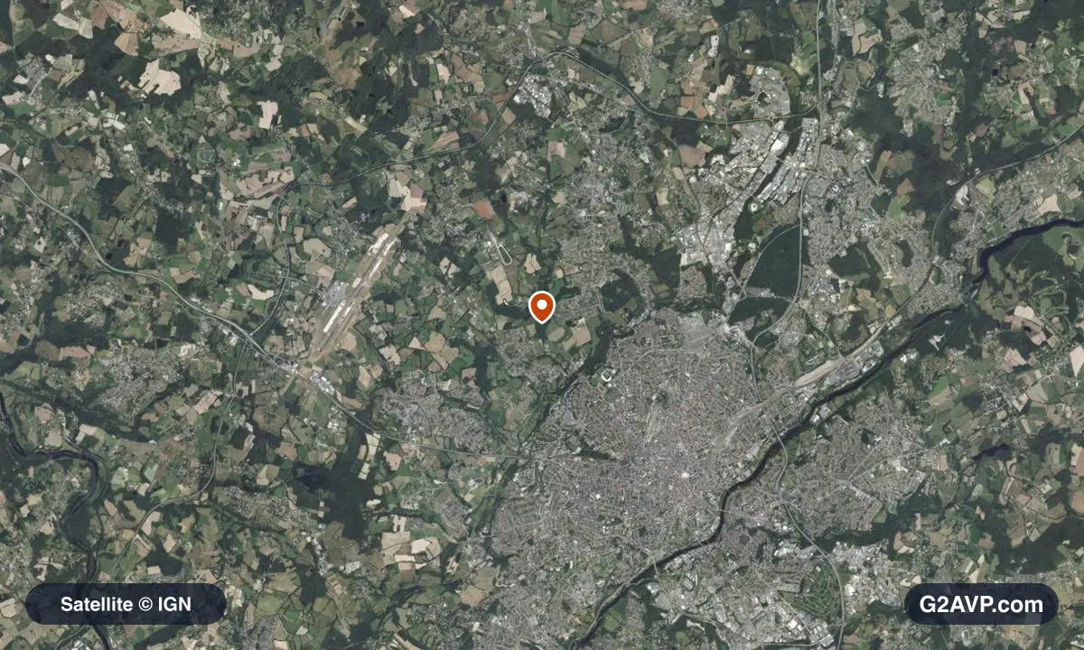 Vue satellite (orthophoto IGN) du secteur de Limoges, même emprise que la carte géologique