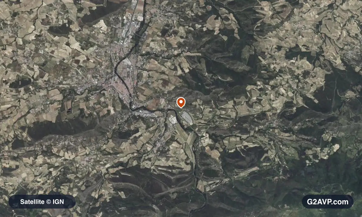 Vue satellite (orthophoto IGN) du secteur de Limoux, même emprise que la carte géologique