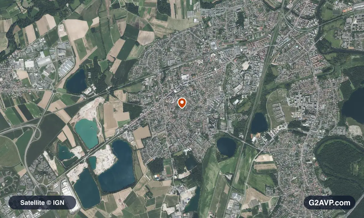 Vue satellite (orthophoto IGN) du secteur de Lingolsheim, même emprise que la carte géologique