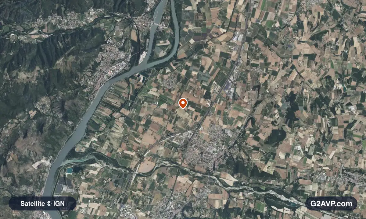 Vue satellite (orthophoto IGN) du secteur de Livron-sur-Drôme, même emprise que la carte géologique