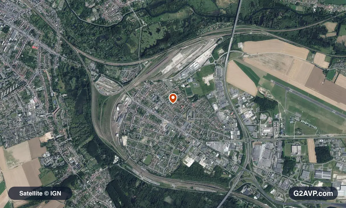 Vue satellite (orthophoto IGN) du secteur de Longueau, même emprise que la carte géologique