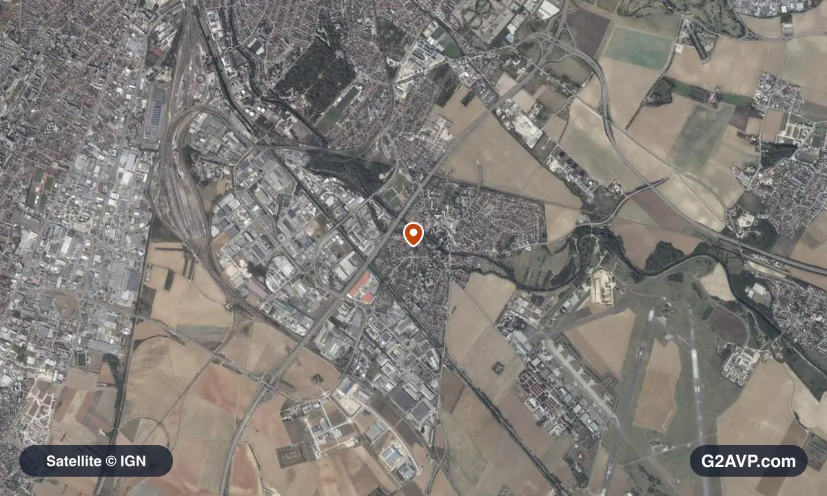 Vue satellite (orthophoto IGN) du secteur de Longvic, même emprise que la carte géologique