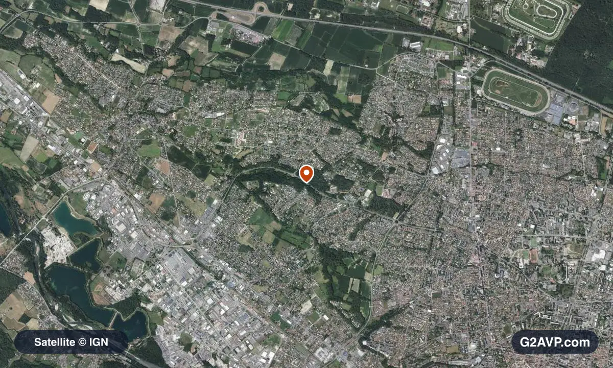 Vue satellite (orthophoto IGN) du secteur de Lons, même emprise que la carte géologique