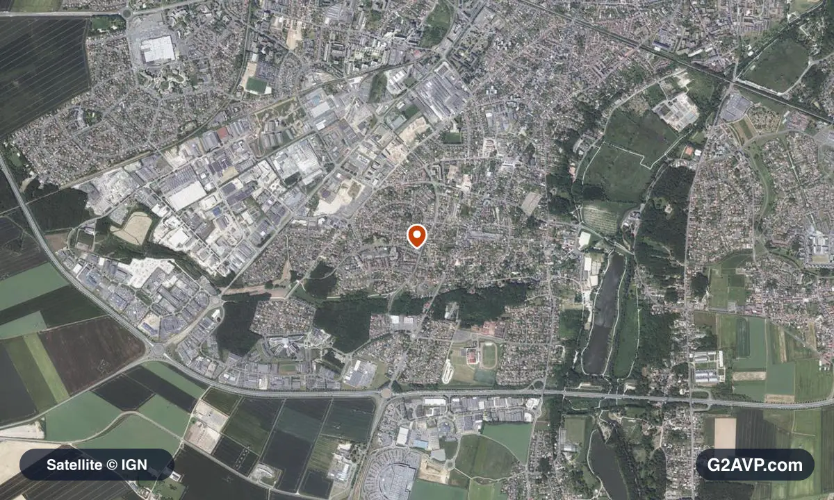 Vue satellite (orthophoto IGN) du secteur de Luisant, même emprise que la carte géologique