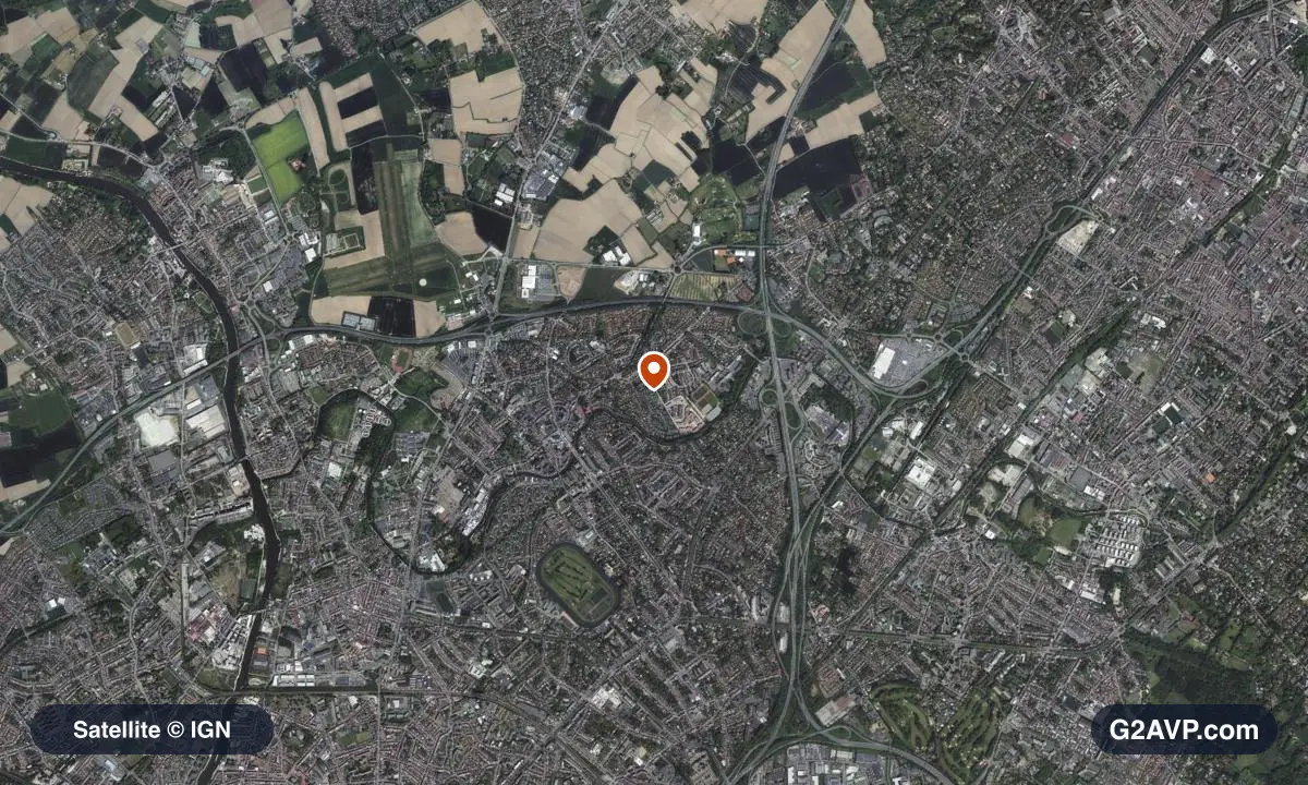Vue satellite (orthophoto IGN) du secteur de Marcq-en-Barœul, même emprise que la carte géologique