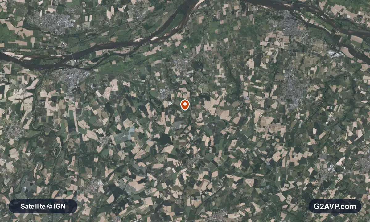 Vue satellite (orthophoto IGN) du secteur de Mauges-sur-Loire, même emprise que la carte géologique