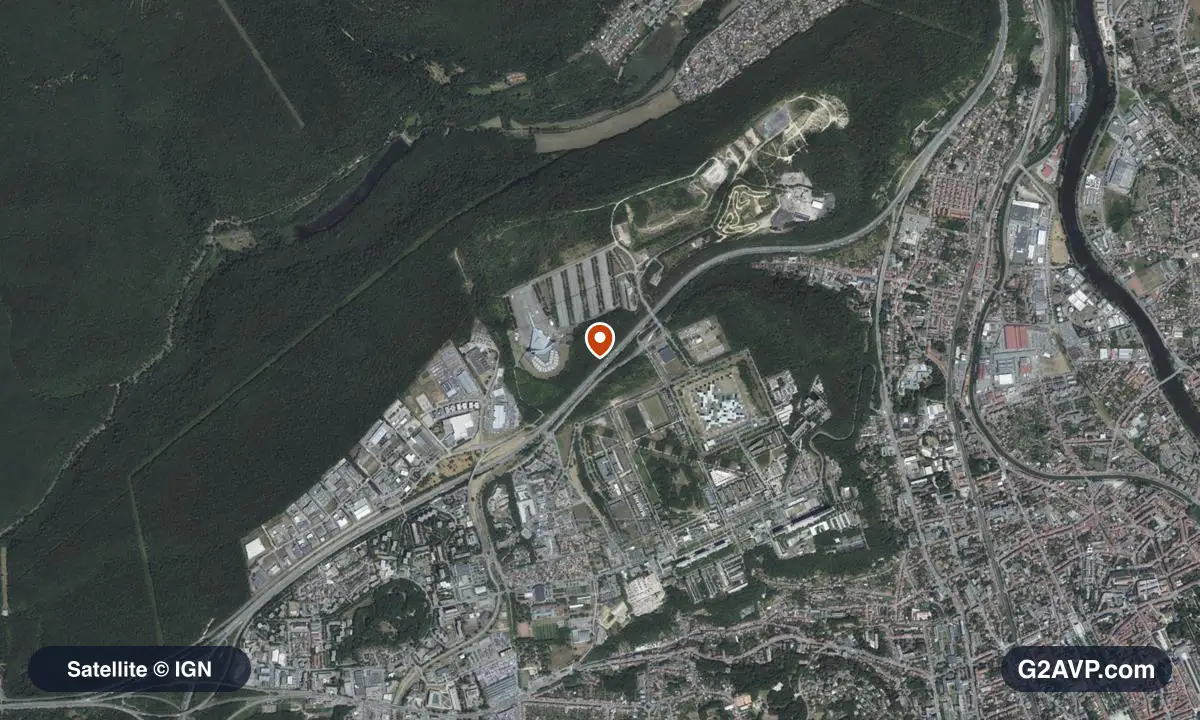 Vue satellite (orthophoto IGN) du secteur de Maxéville, même emprise que la carte géologique