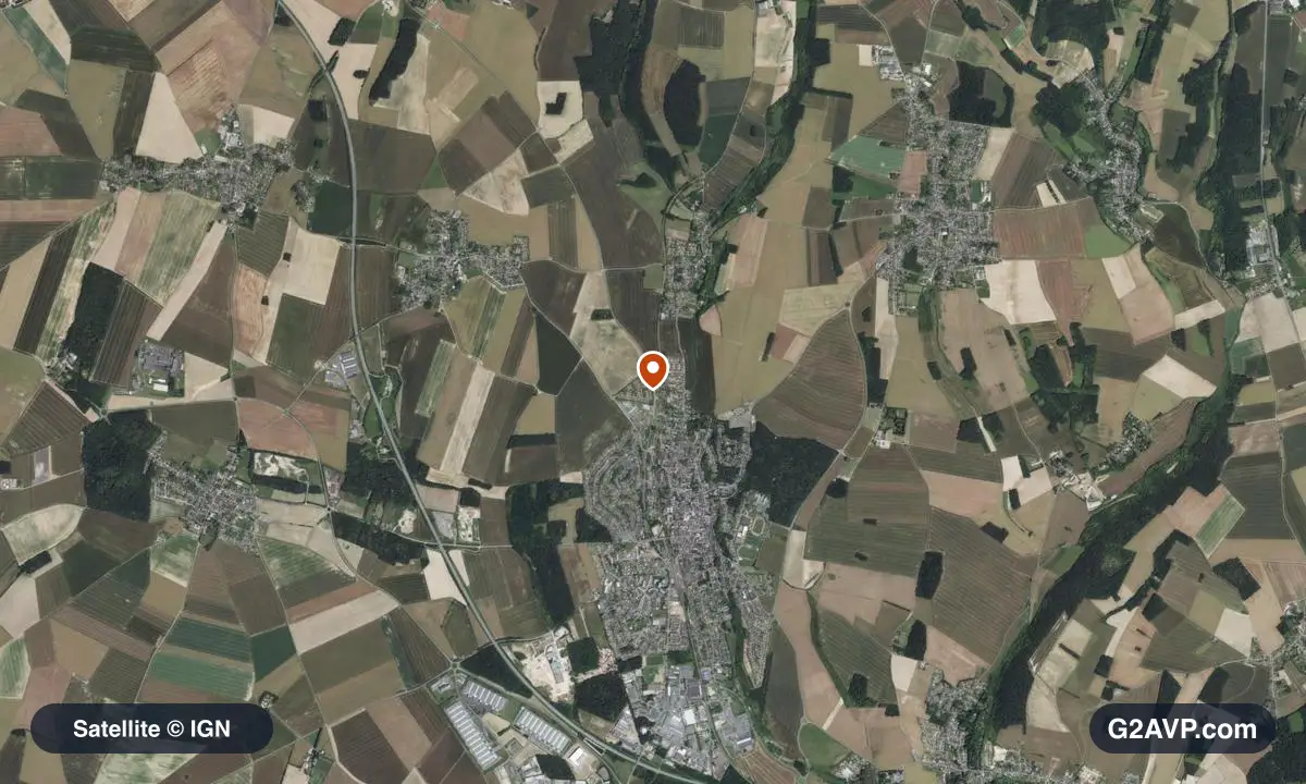 Vue satellite (orthophoto IGN) du secteur de Méru, même emprise que la carte géologique