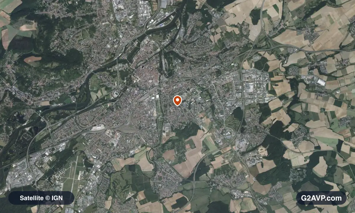 Vue satellite (orthophoto IGN) du secteur de Metz, même emprise que la carte géologique