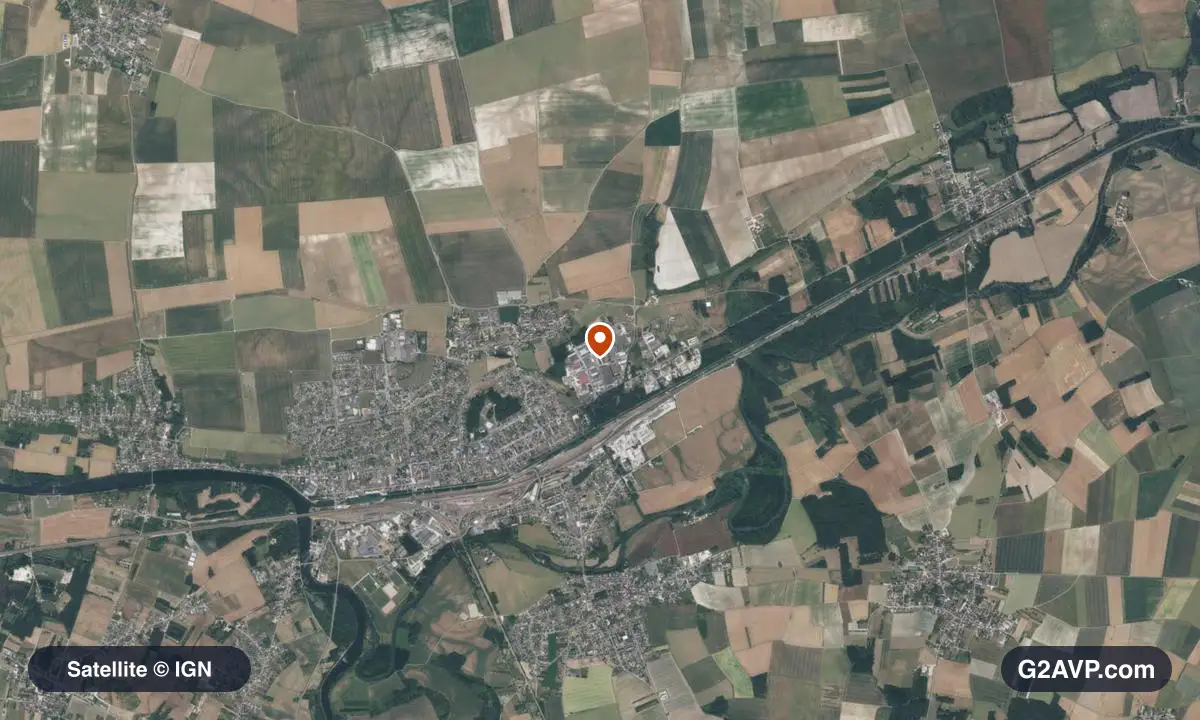 Vue satellite (orthophoto IGN) du secteur de Migennes, même emprise que la carte géologique