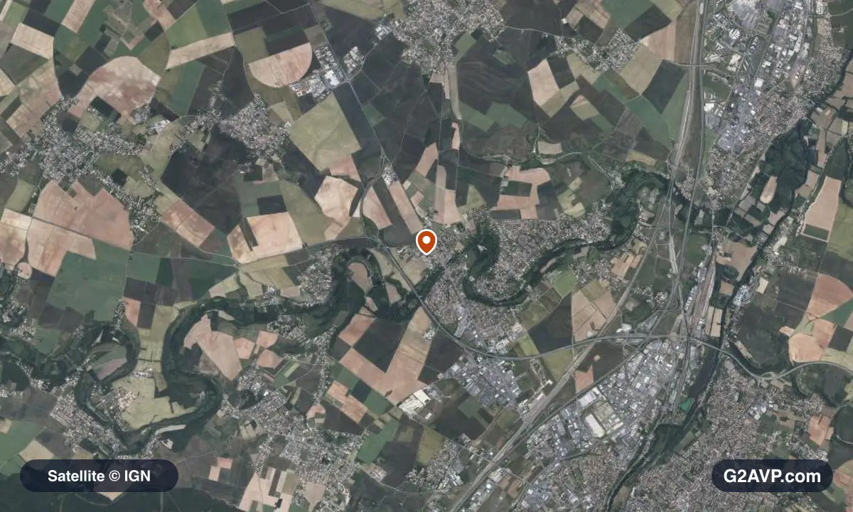 Vue satellite (orthophoto IGN) du secteur de Migné-Auxances, même emprise que la carte géologique