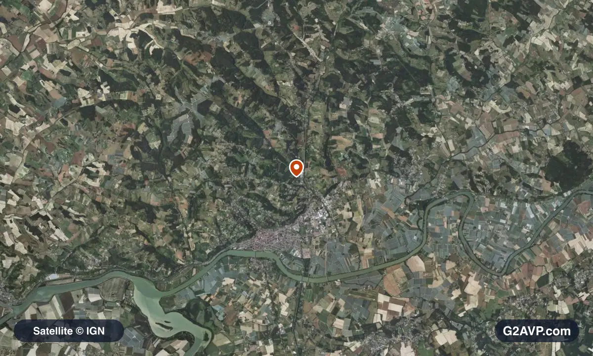 Vue satellite (orthophoto IGN) du secteur de Moissac, même emprise que la carte géologique