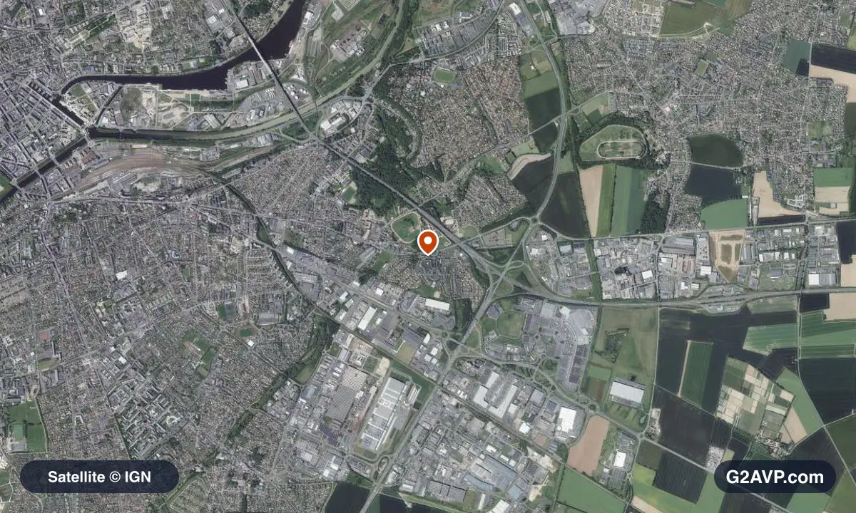 Vue satellite (orthophoto IGN) du secteur de Mondeville, même emprise que la carte géologique