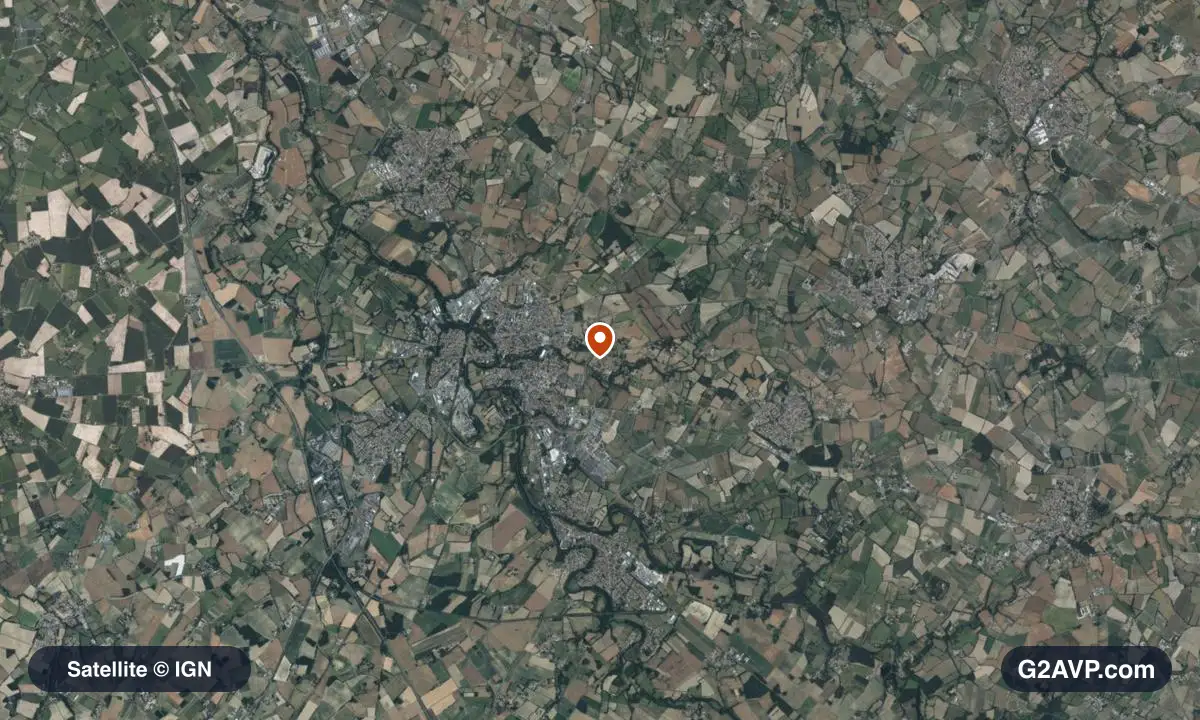 Vue satellite (orthophoto IGN) du secteur de Montaigu-Vendée, même emprise que la carte géologique