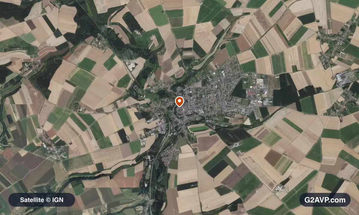 Vue satellite (orthophoto IGN) du secteur de Montdidier, même emprise que la carte géologique