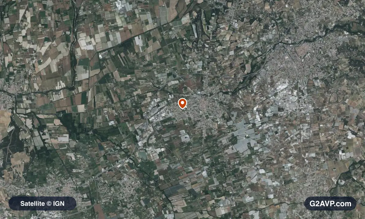 Vue satellite (orthophoto IGN) du secteur de Monteux, même emprise que la carte géologique