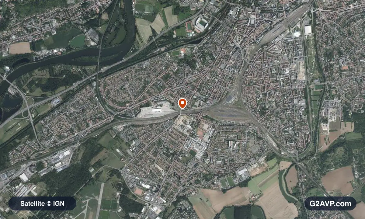 Vue satellite (orthophoto IGN) du secteur de Montigny-lès-Metz, même emprise que la carte géologique