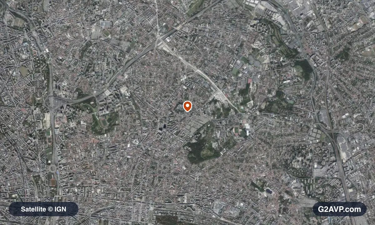Vue satellite (orthophoto IGN) du secteur de Montreuil, même emprise que la carte géologique