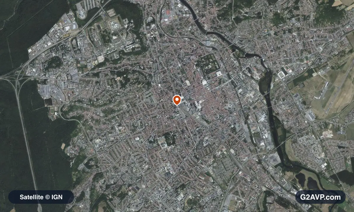 Vue satellite (orthophoto IGN) du secteur de Nancy, même emprise que la carte géologique