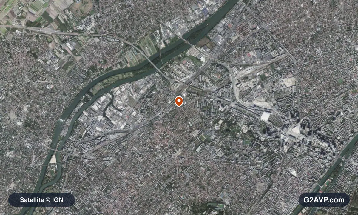 Vue satellite (orthophoto IGN) du secteur de Nanterre, même emprise que la carte géologique