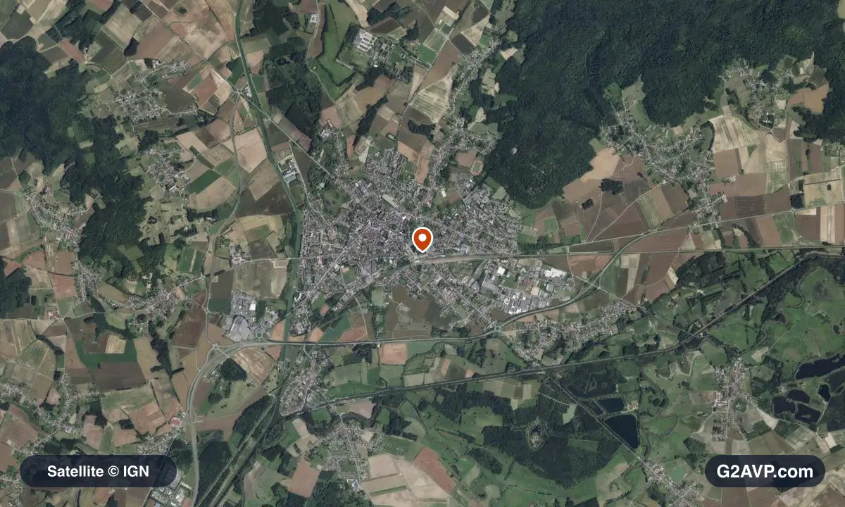Vue satellite (orthophoto IGN) du secteur de Noyon, même emprise que la carte géologique