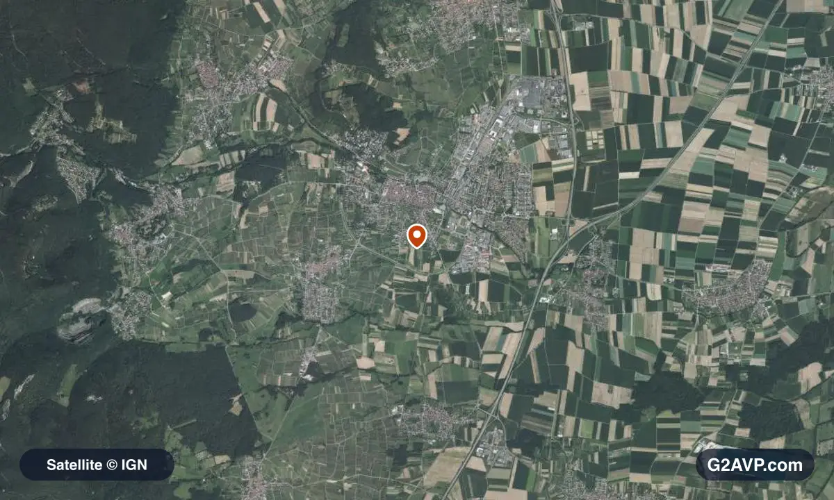 Vue satellite (orthophoto IGN) du secteur d'Obernai, même emprise que la carte géologique