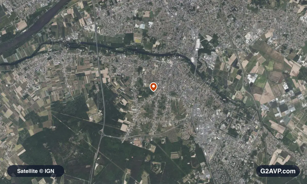 Vue satellite (orthophoto IGN) du secteur d'Olivet, même emprise que la carte géologique