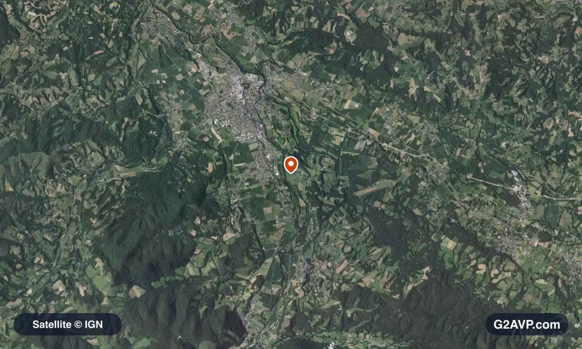 Vue satellite (orthophoto IGN) du secteur d'Oloron-Sainte-Marie, même emprise que la carte géologique