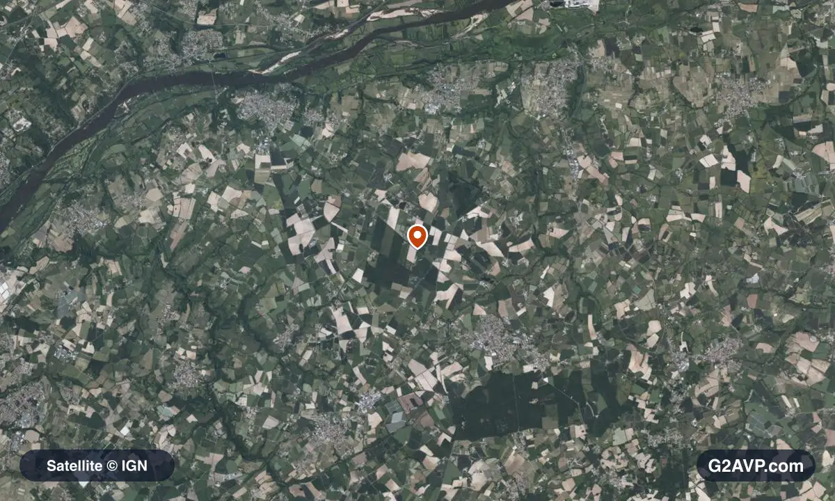 Vue satellite (orthophoto IGN) du secteur d'Orée d'Anjou, même emprise que la carte géologique