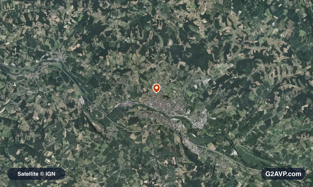 Vue satellite (orthophoto IGN) du secteur d'Orthez, même emprise que la carte géologique