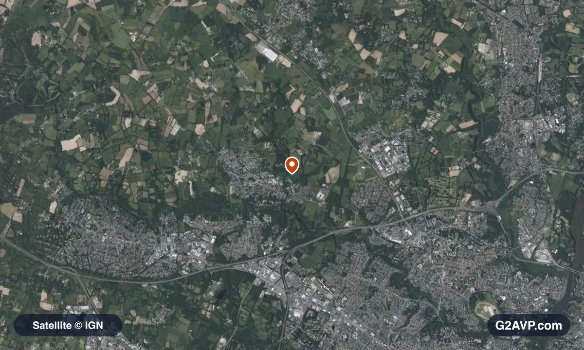Vue satellite (orthophoto IGN) du secteur d'Orvault, même emprise que la carte géologique