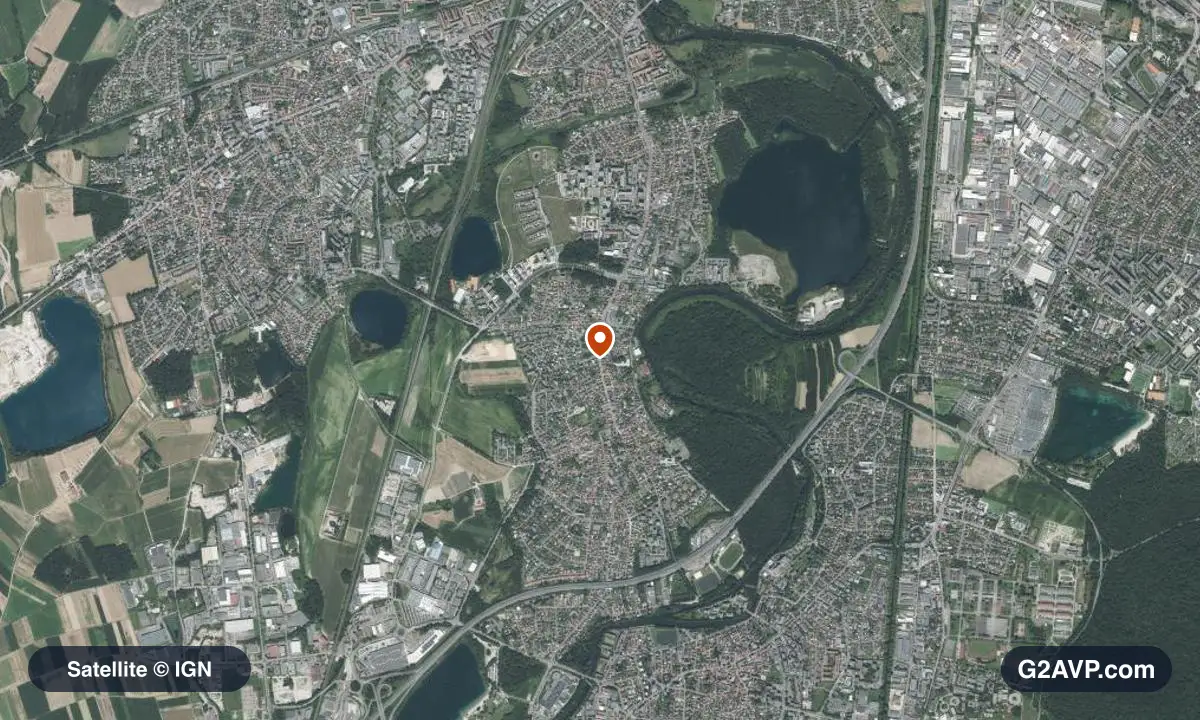 Vue satellite (orthophoto IGN) du secteur d'Ostwald, même emprise que la carte géologique