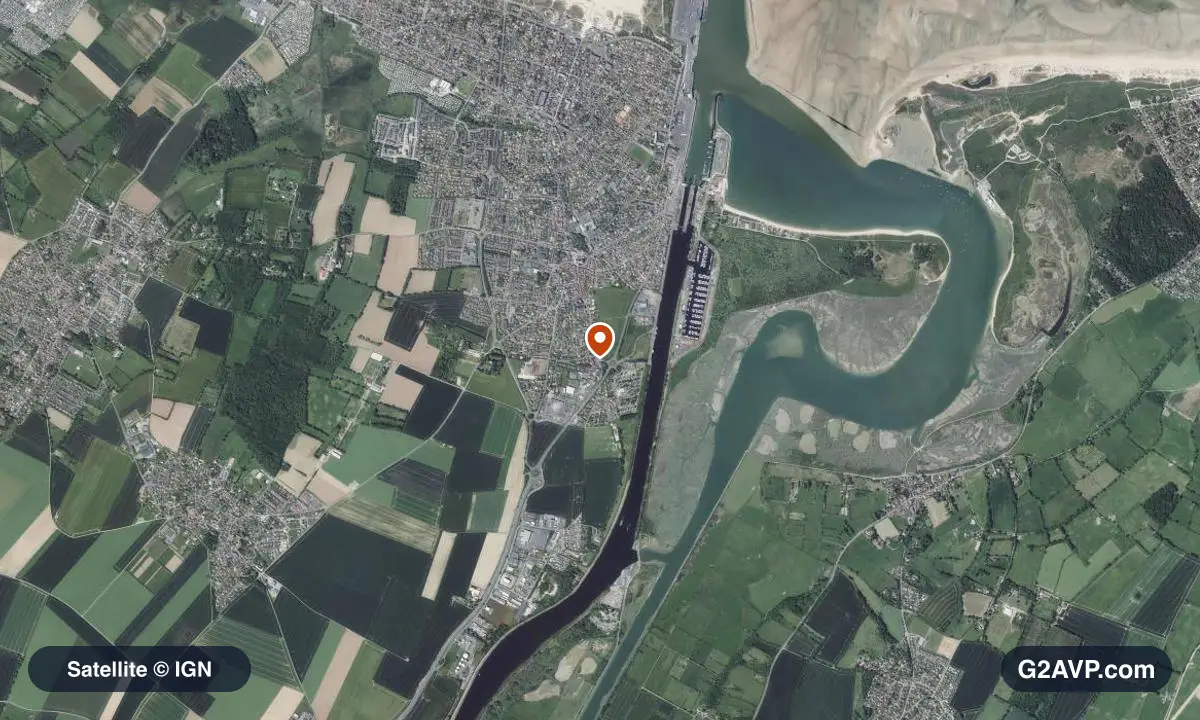 Vue satellite (orthophoto IGN) du secteur d'Ouistreham, même emprise que la carte géologique