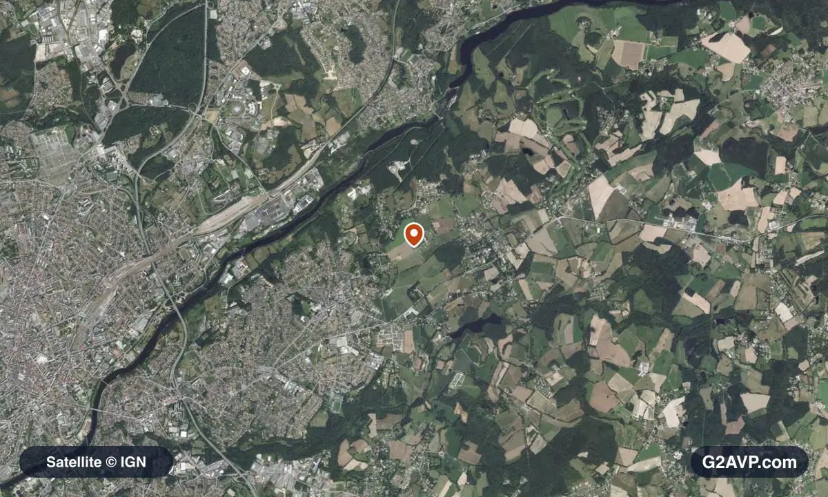 Vue satellite (orthophoto IGN) du secteur de Panazol, même emprise que la carte géologique
