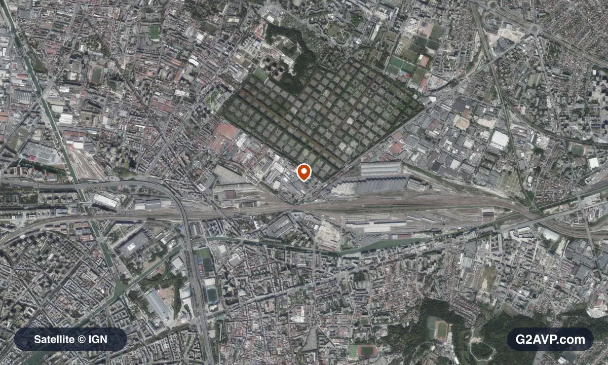 Vue satellite (orthophoto IGN) du secteur de Pantin, même emprise que la carte géologique