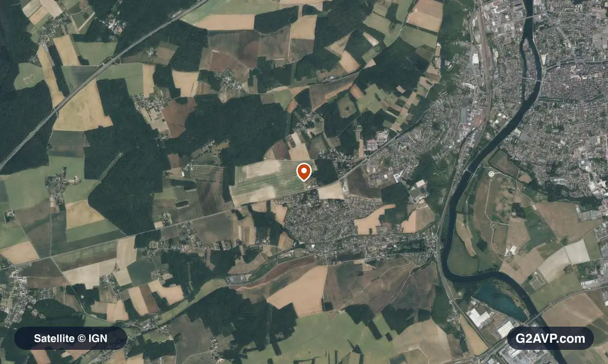Vue satellite (orthophoto IGN) du secteur de Paron, même emprise que la carte géologique