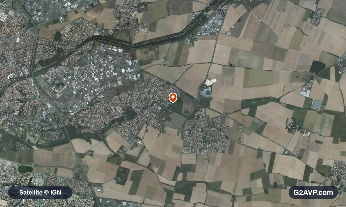 Vue satellite (orthophoto IGN) du secteur de Périgny, même emprise que la carte géologique