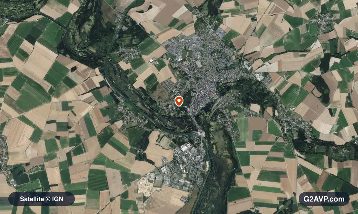 Vue satellite (orthophoto IGN) du secteur de Péronne, même emprise que la carte géologique