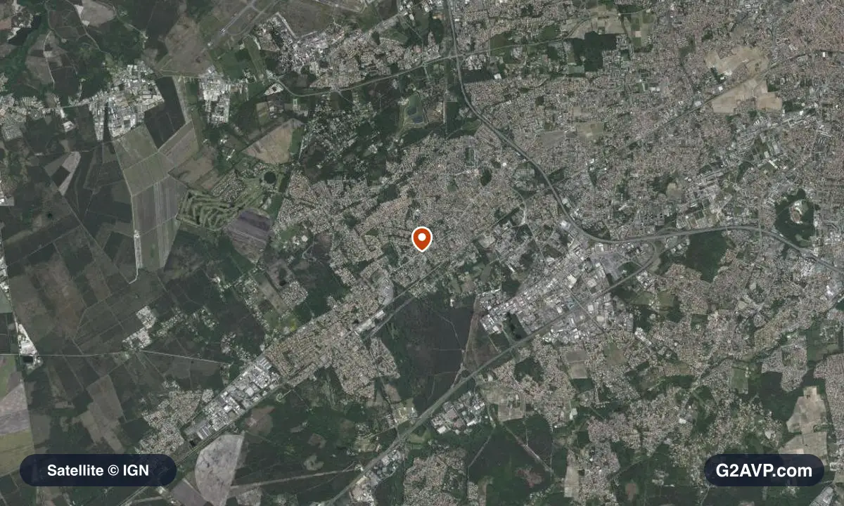 Vue satellite (orthophoto IGN) du secteur de Pessac, même emprise que la carte géologique