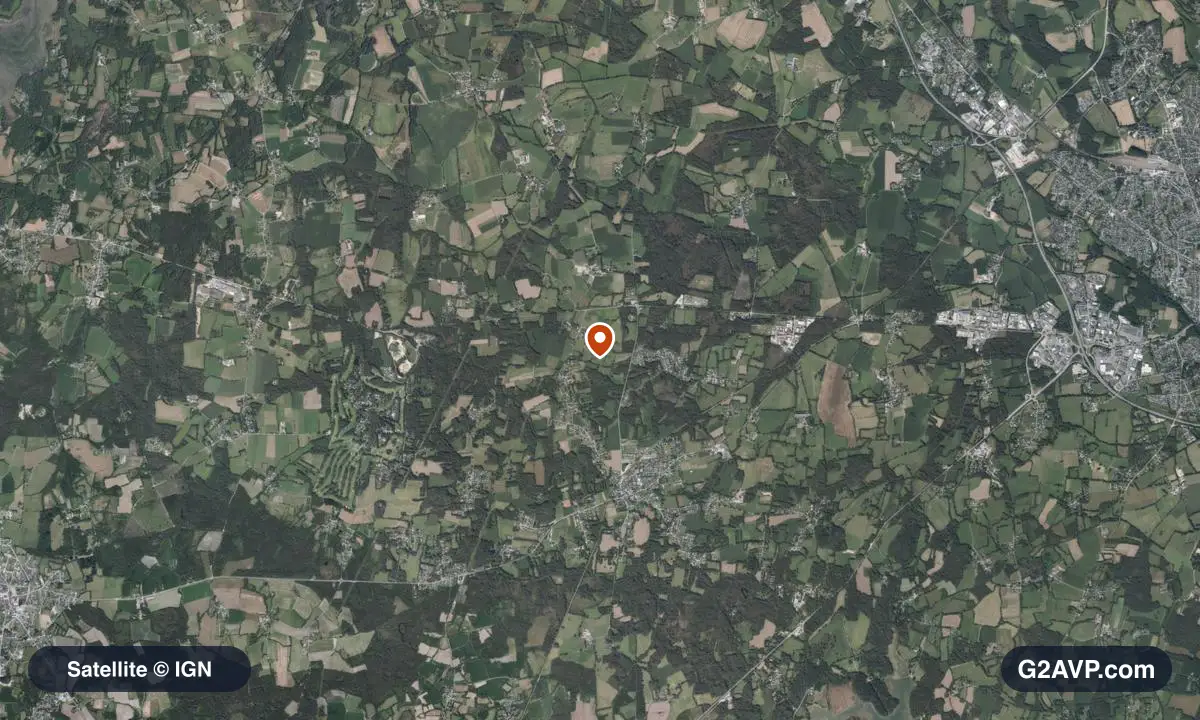 Vue satellite (orthophoto IGN) du secteur de Ploemel, même emprise que la carte géologique
