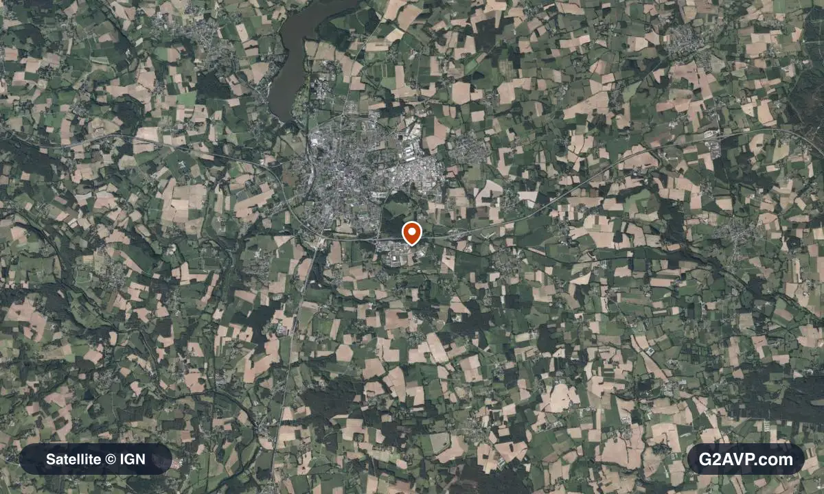 Vue satellite (orthophoto IGN) du secteur de Ploërmel, même emprise que la carte géologique