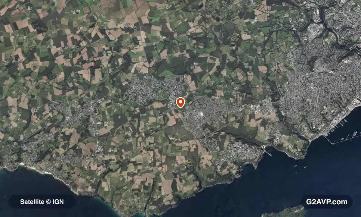 Vue satellite (orthophoto IGN) du secteur de Plouzané, même emprise que la carte géologique