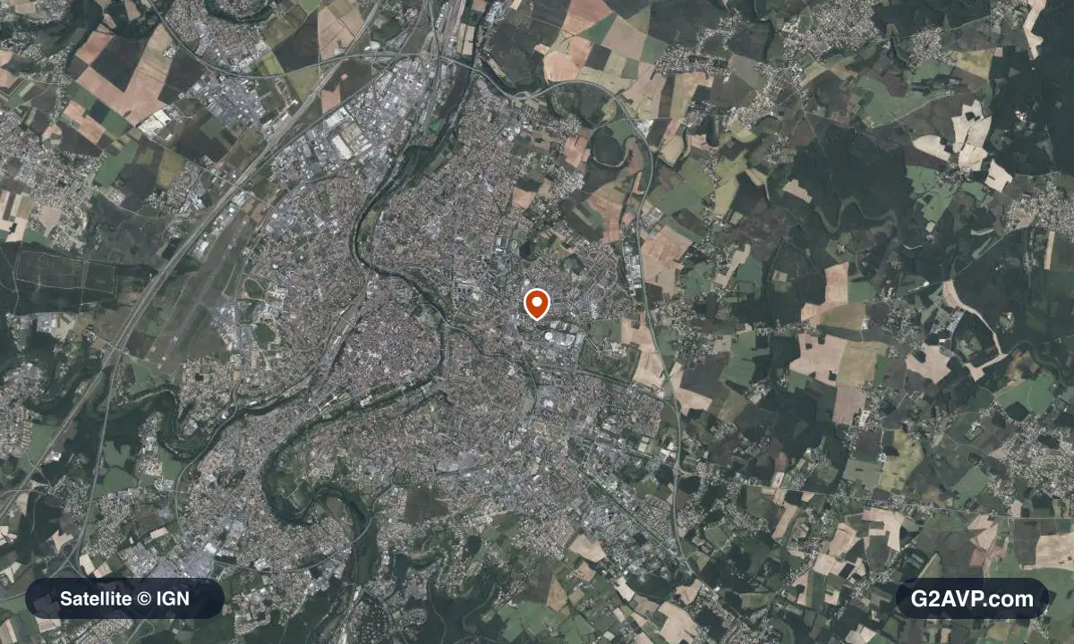 Vue satellite (orthophoto IGN) du secteur de Poitiers, même emprise que la carte géologique