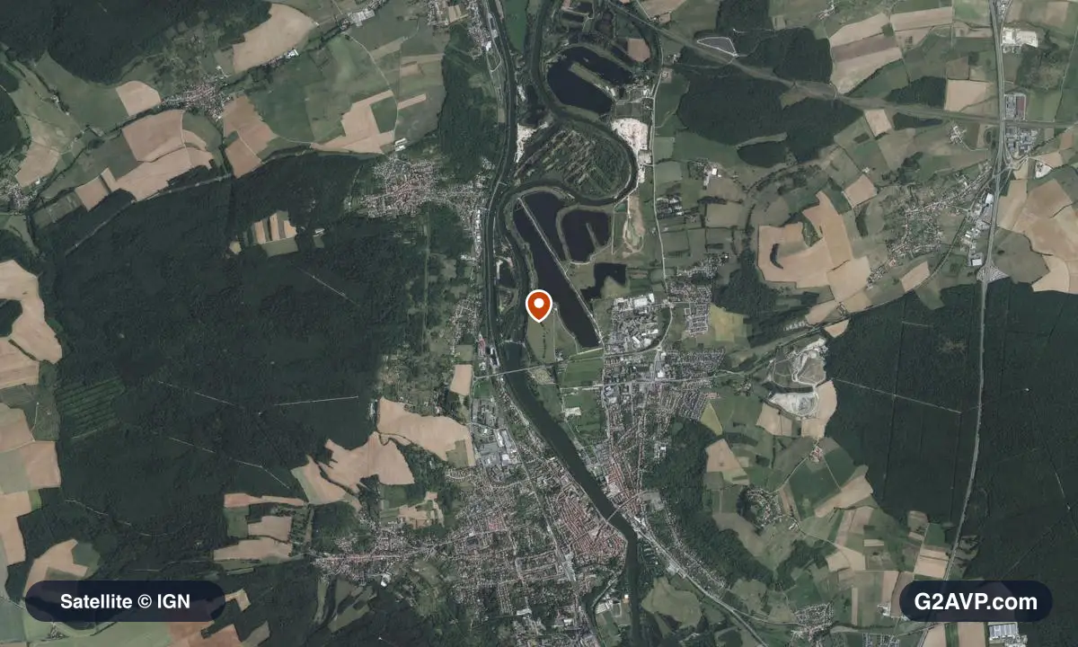 Vue satellite (orthophoto IGN) du secteur de Pont-à-Mousson, même emprise que la carte géologique
