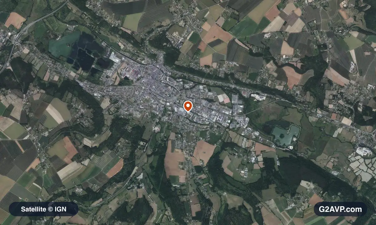 Vue satellite (orthophoto IGN) du secteur de Pont-Audemer, même emprise que la carte géologique