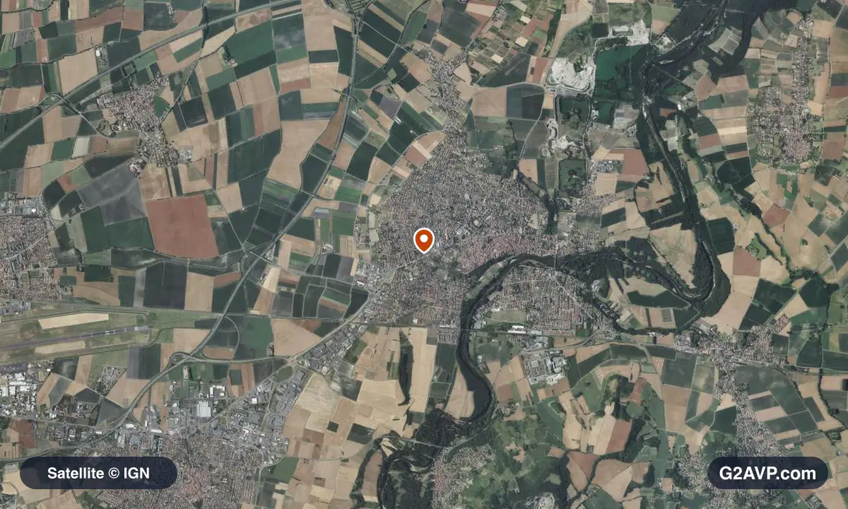Vue satellite (orthophoto IGN) du secteur de Pont-du-Château, même emprise que la carte géologique