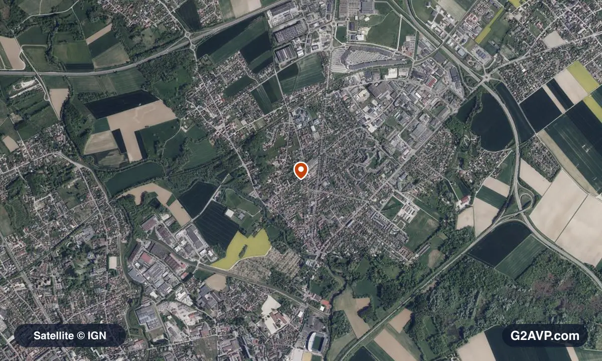 Vue satellite (orthophoto IGN) du secteur de Pont-Sainte-Marie, même emprise que la carte géologique