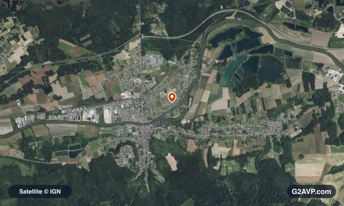 Vue satellite (orthophoto IGN) du secteur de Pont-Sainte-Maxence, même emprise que la carte géologique
