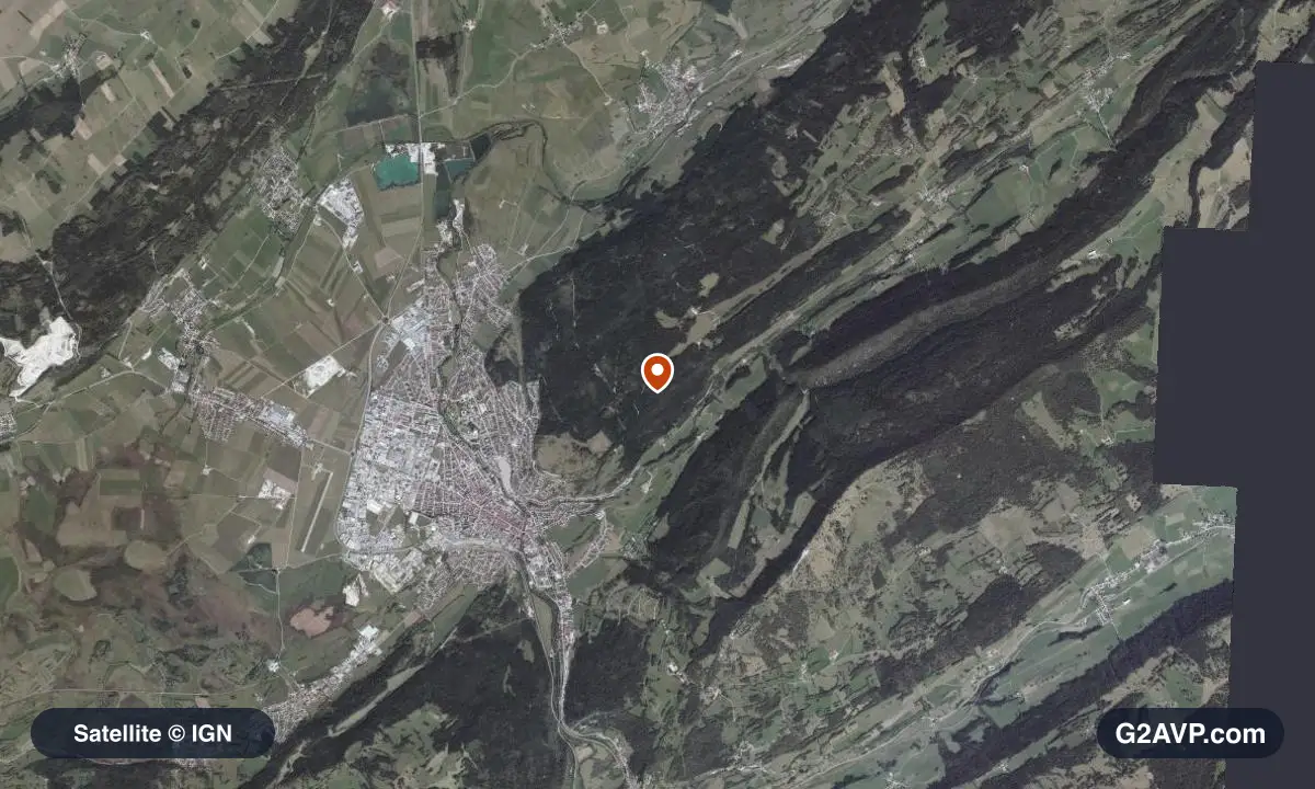 Vue satellite (orthophoto IGN) du secteur de Pontarlier, même emprise que la carte géologique